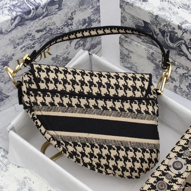 Dior Outlet Dior Saddle Christian Canvas Motif Black Bag Houndstooth 0507